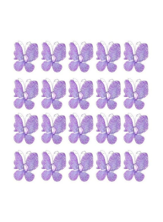 Leorx Sheer Mesh Wire Glitter Butterfly With Gem For Wedding Decorating (Purple) 50Pcs - Image 3
