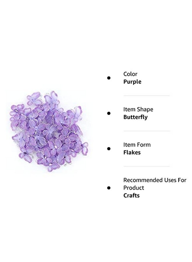 Leorx Sheer Mesh Wire Glitter Butterfly With Gem For Wedding Decorating (Purple) 50Pcs - Image 4