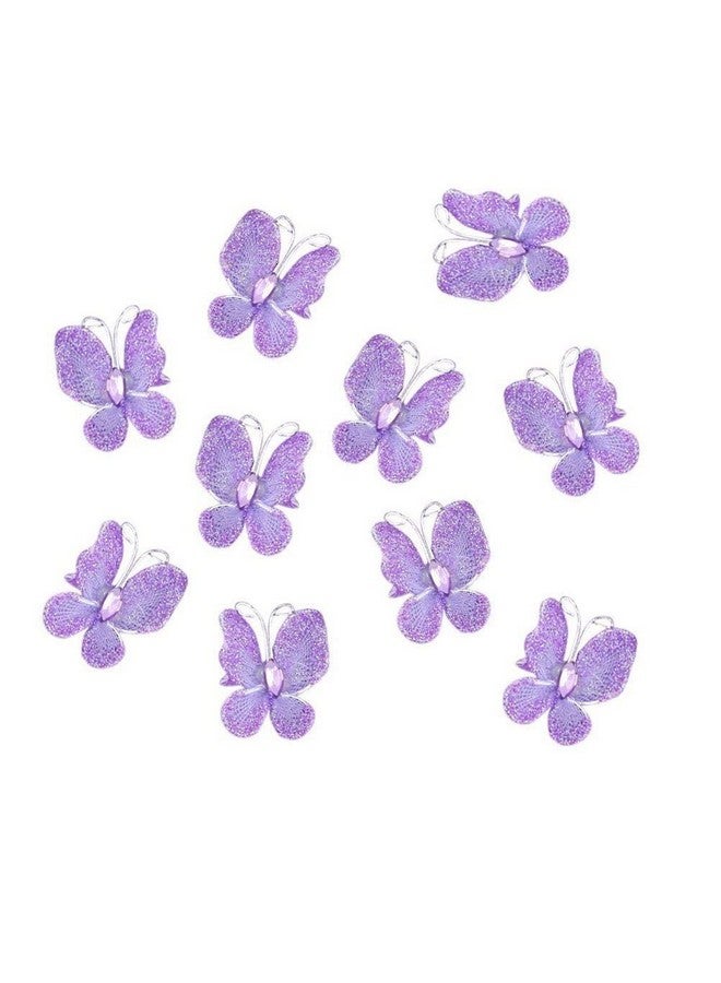 Leorx Sheer Mesh Wire Glitter Butterfly With Gem For Wedding Decorating (Purple) 50Pcs - Image 2