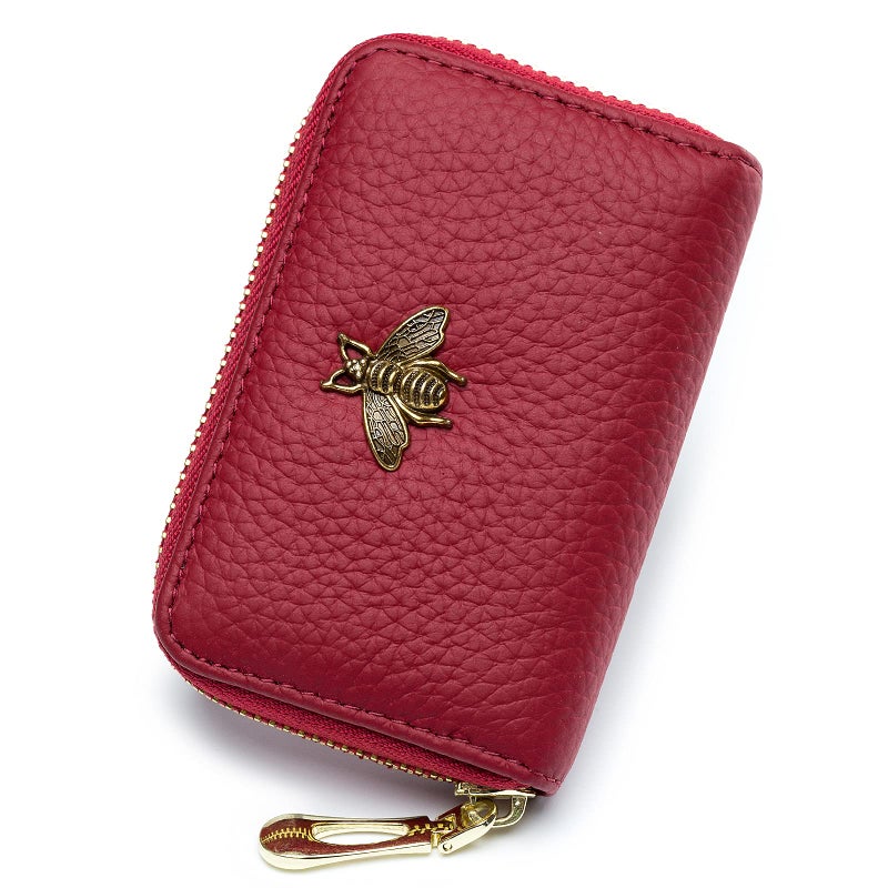 imeetu RFID Credit Card Holder, Small Leather Zipper Card Case Wallet for Women (Lite,Red) - Image 1