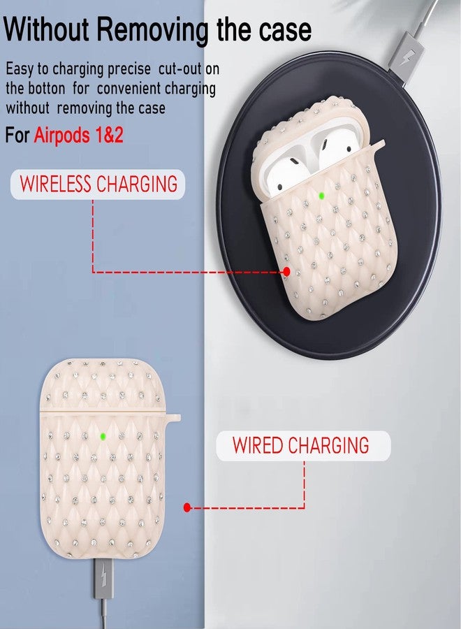 CameCosy Glitter Case for AirPods 1/2 with Pearl Bracelet Keychain, Luxury Diamond Cute for Airpods 2nd Generation Case TPU Shockproof Protective Skin Cover for Women-Beige - Image 2