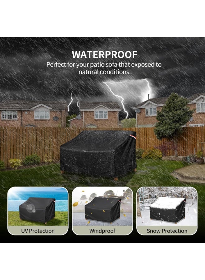 Waterproof Outdoor Loveseat Cover 52×35×35 Inch - 420D Oxford Fabric, All-Weather Patio Sofa Protector with Way Air Vents & Windproof Straps, Sunproof Black - Image 2