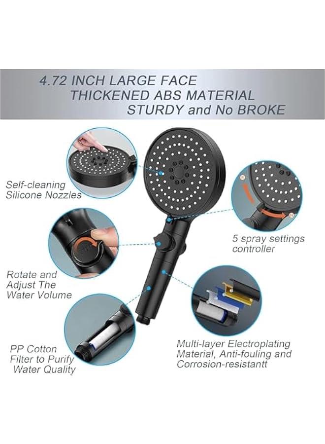 هوكور رأس دش بالضغط العالي، ينقي الماء ويزيل الكلور، رأس دش يمنع تساقط الشعر، دش محمول مع مفتاح إيقاف مؤقت، 5 إعدادات للرش، سهل التركيب - Image 5