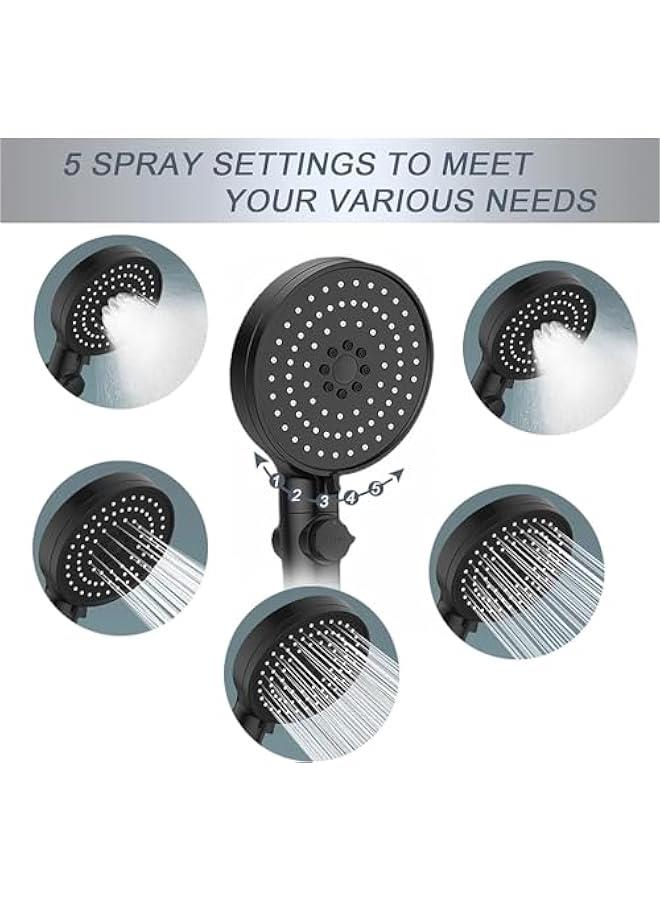 هوكور رأس دش بالضغط العالي، ينقي الماء ويزيل الكلور، رأس دش يمنع تساقط الشعر، دش محمول مع مفتاح إيقاف مؤقت، 5 إعدادات للرش، سهل التركيب - Image 3