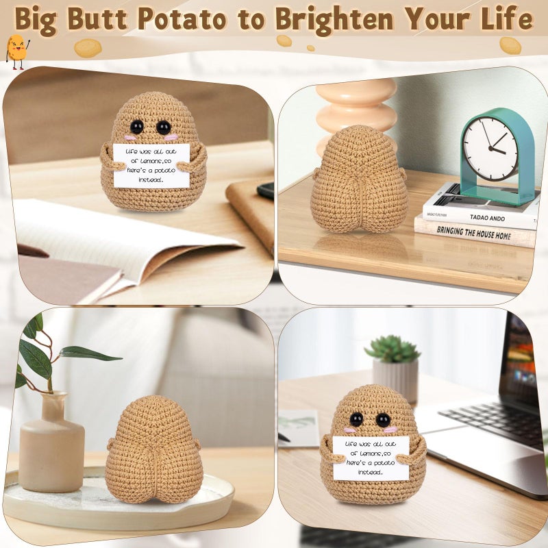 COZYMATE Crocheted Potato with Affirmations Cards Emotional Crochet Support Positive Energy Gifts for Women Friends Christmas Gag Gift (Lightbrown, 1P) - Image 5