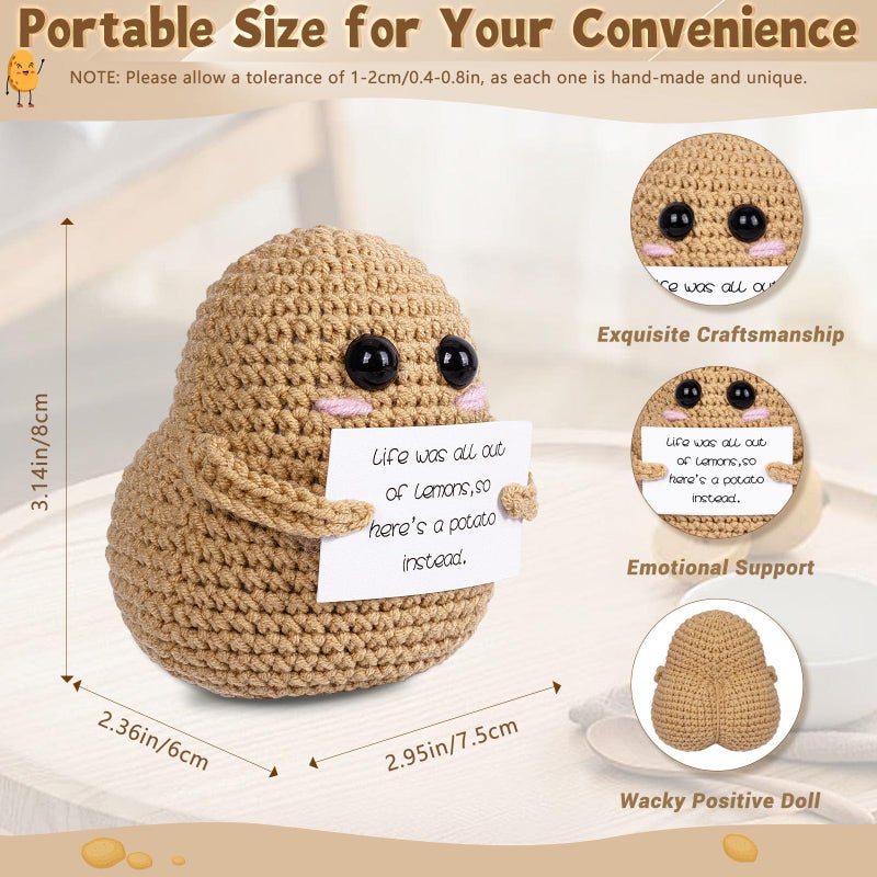 COZYMATE Crocheted Potato with Affirmations Cards Emotional Crochet Support Positive Energy Gifts for Women Friends Christmas Gag Gift (Lightbrown, 1P) - Image 2