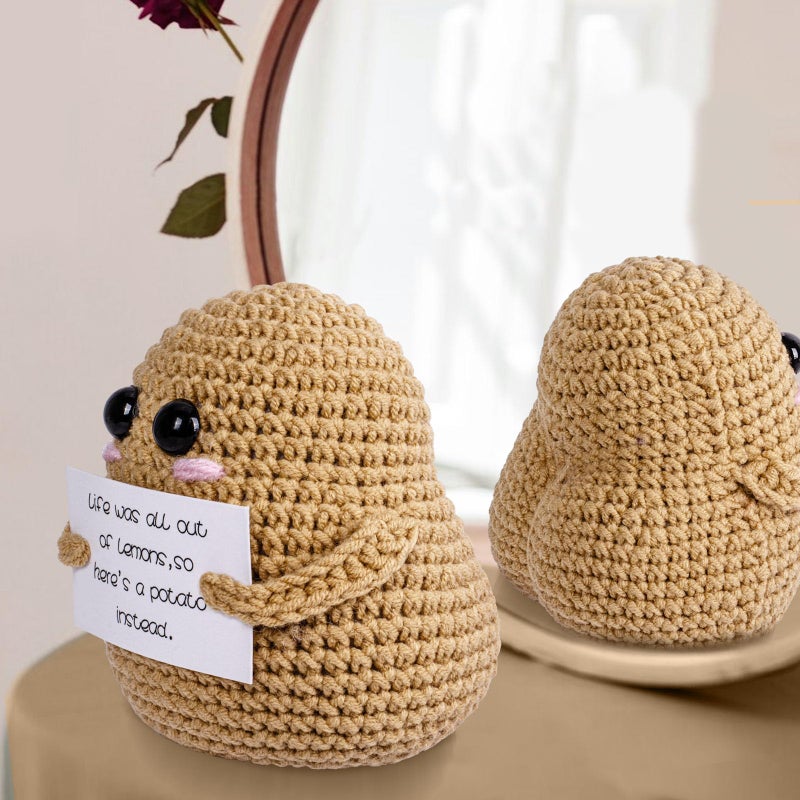COZYMATE Crocheted Potato with Affirmations Cards Emotional Crochet Support Positive Energy Gifts for Women Friends Christmas Gag Gift (Lightbrown, 1P) - Image 3