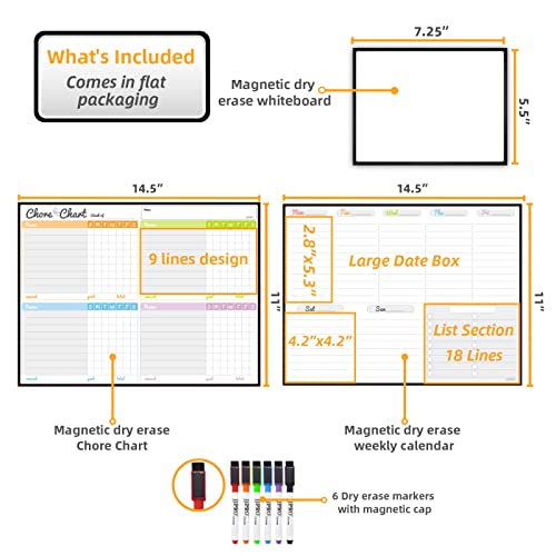 JJPRO Magnetic Dry Erase Chore Chart and Weekly Calendar Set for Fridge-Chore Chart for Multiple Kids,Weekly Planner Board,Family Chore Chart for Multiple Kids&Adults,Bonus to-do Whiteboard - Image 2