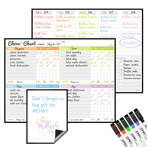 JJPRO Magnetic Dry Erase Chore Chart and Weekly Calendar Set for Fridge-Chore Chart for Multiple Kids,Weekly Planner Board,Family Chore Chart for Multiple Kids&Adults,Bonus to-do Whiteboard - Image 1