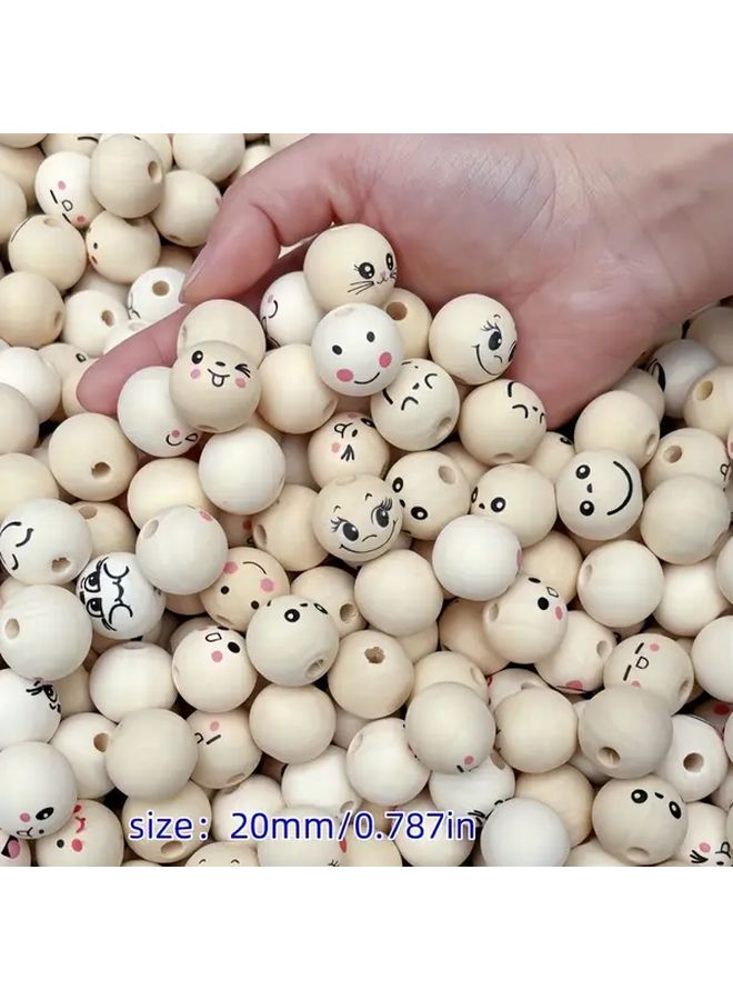 50 قطعة متنوعة من الخرز الخشبي بحجم 20 ملم مع تعابير وجهية لصنع المجوهرات اليدوية - Image 4