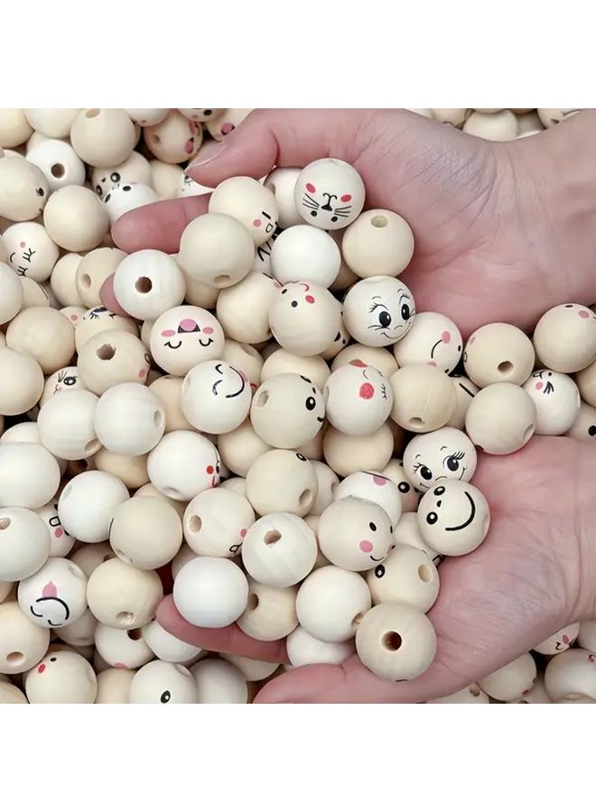 50 قطعة متنوعة من الخرز الخشبي بحجم 20 ملم مع تعابير وجهية لصنع المجوهرات اليدوية - Image 3