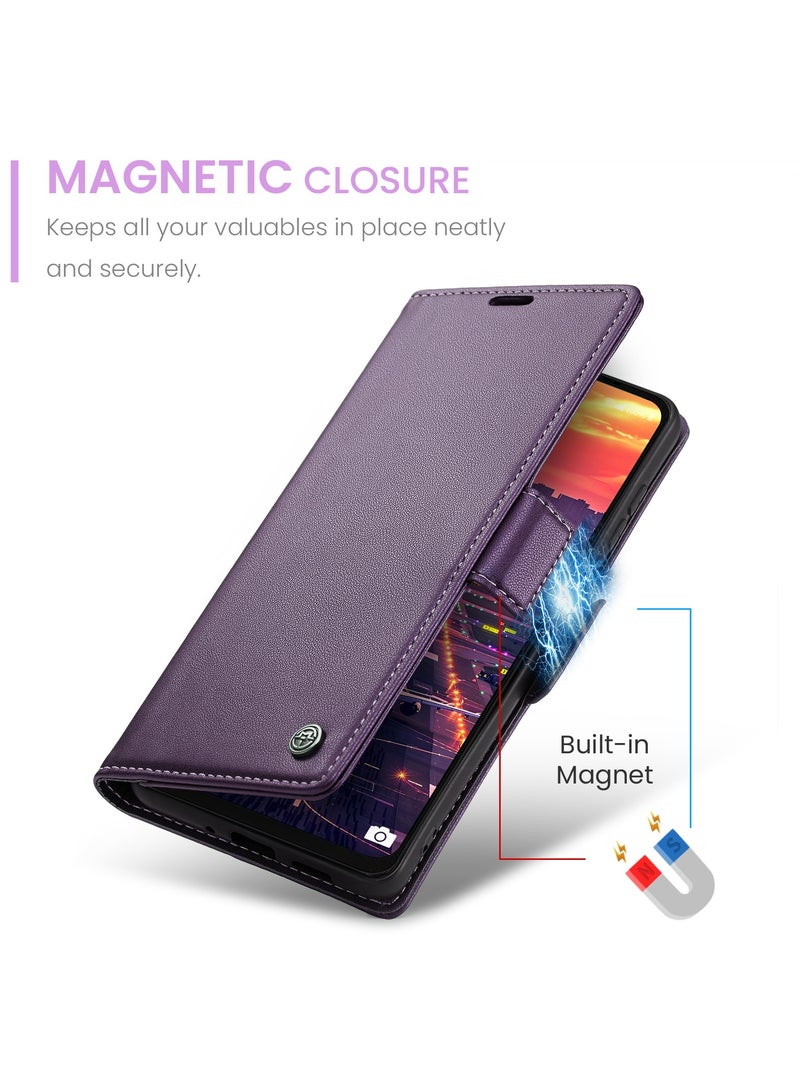 CaseMe Phone Case Luxury PU Leather Design Anti Fingerprint 023 Flip Cover Card Slot Holder Cover For Samsung Galaxy A16  (Purple) - Image 4
