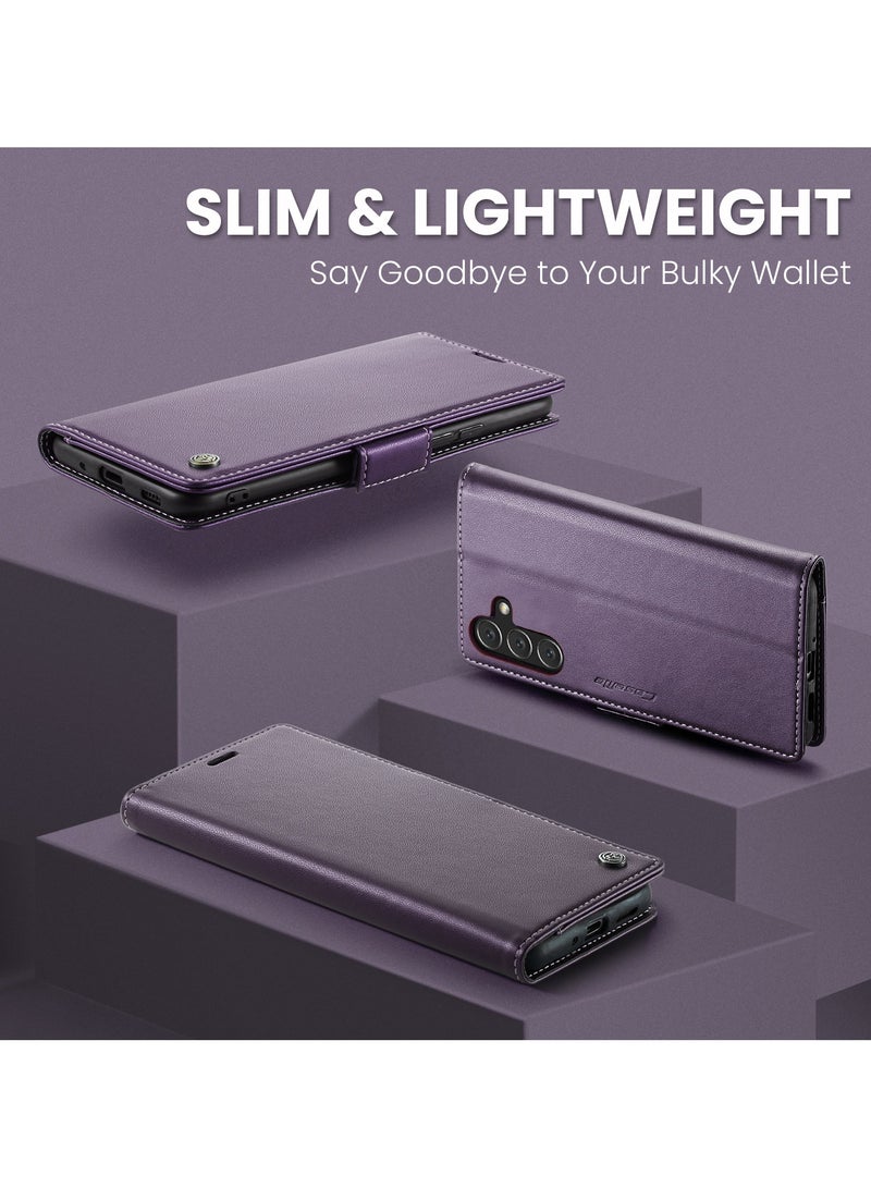 CaseMe Phone Case Luxury PU Leather Design Anti Fingerprint 023 Flip Cover Card Slot Holder Cover For Samsung Galaxy A16  (Purple) - Image 5