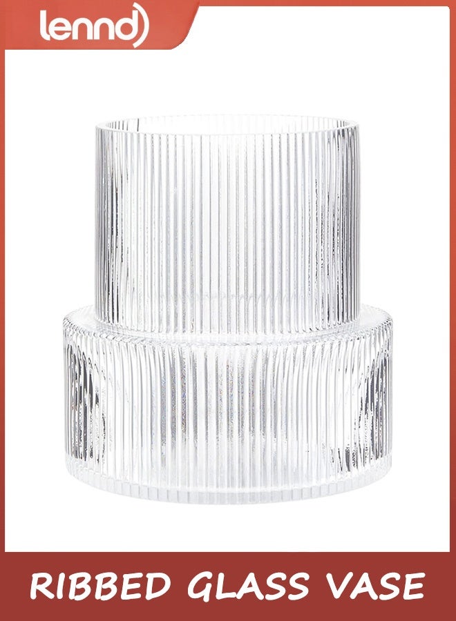 LENND Ribbed Glass Vase, Flower Vase, Fluted Clear Vases for Flowers, Modern Vases for Living Room, Dining Table, Entryway, Shelf, Wedding, Office, Coffee Table, Birthday - Image 1