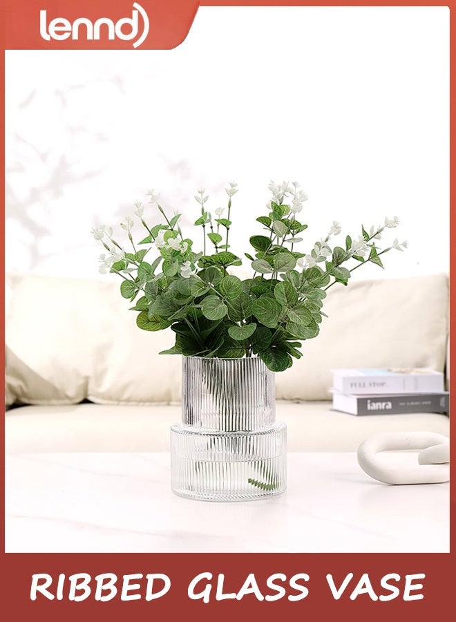LENND Ribbed Glass Vase, Flower Vase, Fluted Clear Vases for Flowers, Modern Vases for Living Room, Dining Table, Entryway, Shelf, Wedding, Office, Coffee Table, Birthday - Image 5