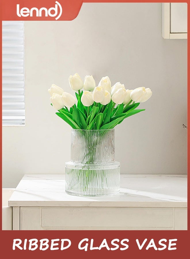LENND Ribbed Glass Vase, Flower Vase, Fluted Clear Vases for Flowers, Modern Vases for Living Room, Dining Table, Entryway, Shelf, Wedding, Office, Coffee Table, Birthday - Image 5