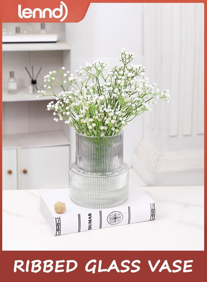 LENND Ribbed Glass Vase, Flower Vase, Fluted Clear Vases for Flowers, Modern Vases for Living Room, Dining Table, Entryway, Shelf, Wedding, Office, Coffee Table, Birthday - Image 2