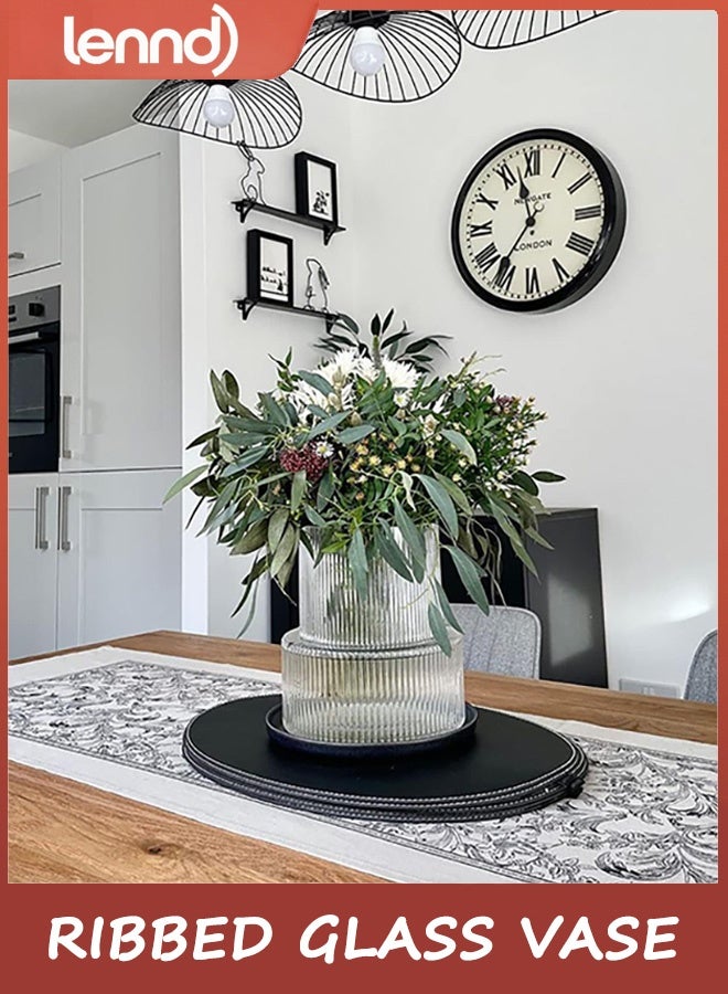 LENND Ribbed Glass Vase, Flower Vase, Fluted Clear Vases for Flowers, Modern Vases for Living Room, Dining Table, Entryway, Shelf, Wedding, Office, Coffee Table, Birthday - Image 4