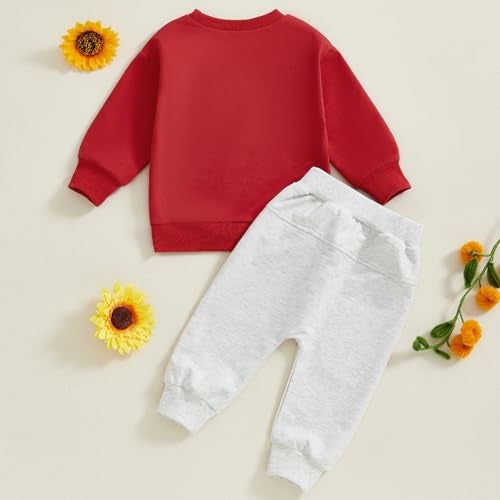 allshope Baby Boy Fall Clothes Set Long Sleeve Letter Print Sweatshirt Pants Valentines Day Outfits 6 12 18 24 Months 2T (Snacks Red, 18-24 Months) - Image 3