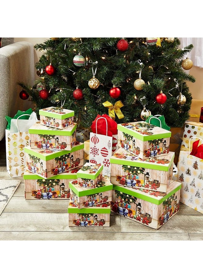 Bright Creations - 10 Pack Christmas Nesting Gift Boxes With Lids For Presents, Decorative Nested Holiday Gift Wrap, Get Creative With Festive And Fun Nesting Xmas Gift Boxes (10 Sizes), Green - Image 1