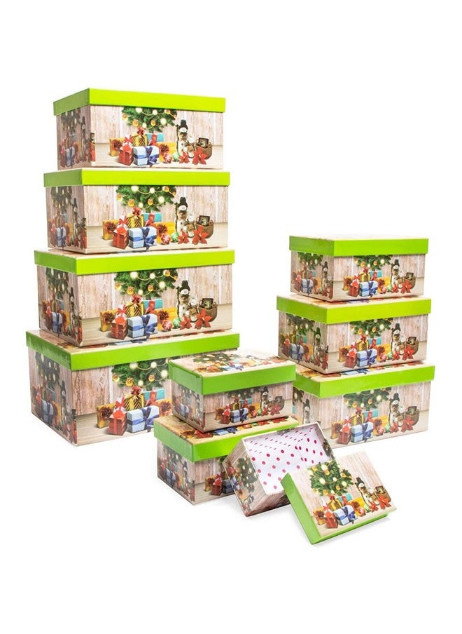 Bright Creations - 10 Pack Christmas Nesting Gift Boxes With Lids For Presents, Decorative Nested Holiday Gift Wrap, Get Creative With Festive And Fun Nesting Xmas Gift Boxes (10 Sizes), Green - Image 1