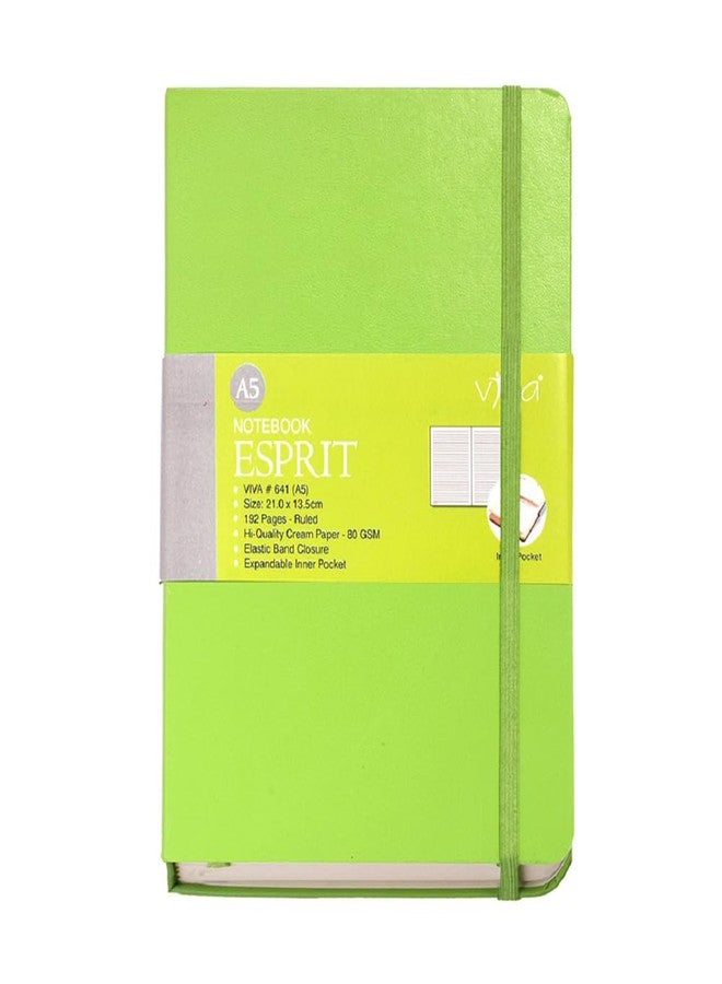 Viva ESPRIT � A5 Size � Expandable Inner Pocket Hard Bound Notebook with Elastic Band � 192 Pages � 80gsm Natural Shade Paper � Artificial PU Cover Material � Pack of 1 (Green) - Image 1