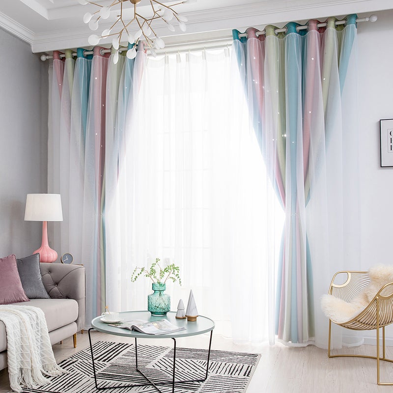 1PC Star Curtain Blackout High Precision Curtains for Kids Girls Bedroom Living Room Colorful Double Layer Star Window Curtains - Image 5