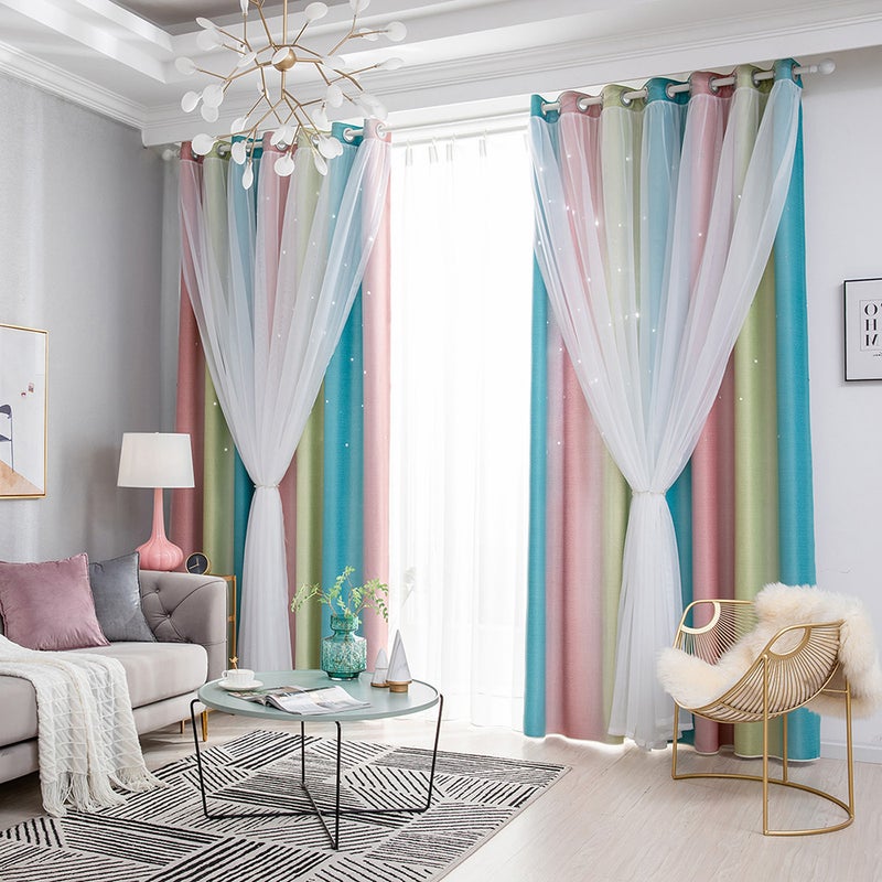 1PC Star Curtain Blackout High Precision Curtains for Kids Girls Bedroom Living Room Colorful Double Layer Star Window Curtains - Image 3