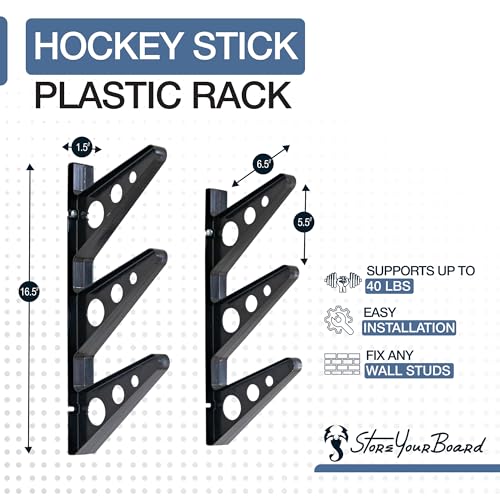StoreYourBoard Hockey Stick Rack, Wall Mount Garage Storage for Sports Equipment, Skates, Lacrosse Sticks, 3 Tiers, Supports 40 lbs - Image 5