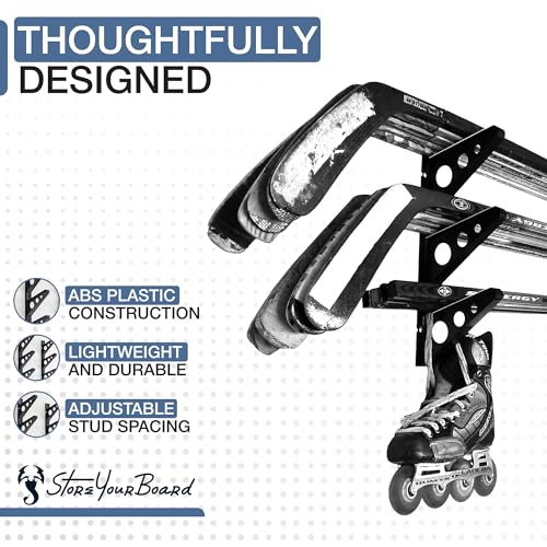 StoreYourBoard Hockey Stick Rack, Wall Mount Garage Storage for Sports Equipment, Skates, Lacrosse Sticks, 3 Tiers, Supports 40 lbs - Image 3