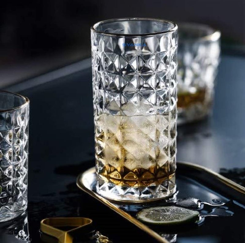 SYANKA Italian Premium Juice Glasses Set of 6, Transparent, 300ml, Diamond Design Highball Glasses for Drinking Juice, Water, and Cocktails - Image 5