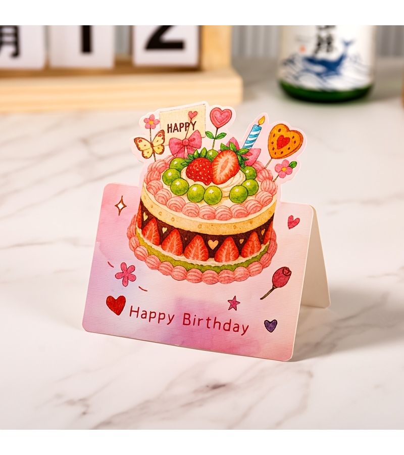 6pcs 3D Pop Up Birthday Cake Watercolor Greeting Cards For Expressing Wishes - Image 5