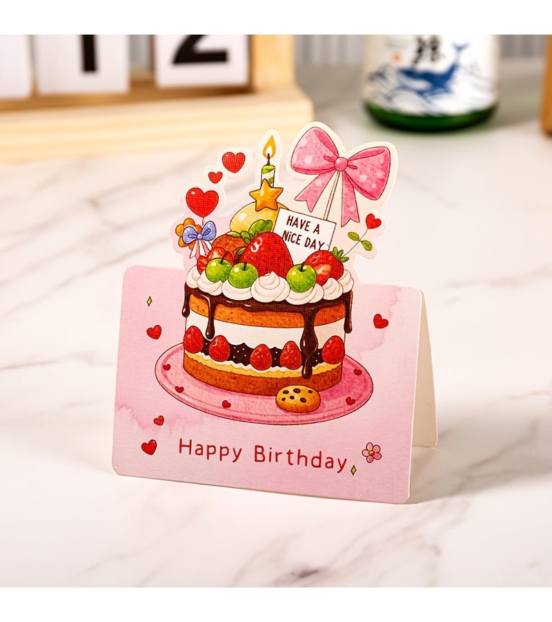 6pcs 3D Pop Up Birthday Cake Watercolor Greeting Cards For Expressing Wishes - Image 3