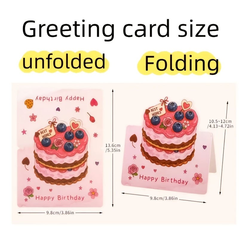 6pcs 3D Pop Up Birthday Cake Watercolor Greeting Cards For Expressing Wishes - Image 2
