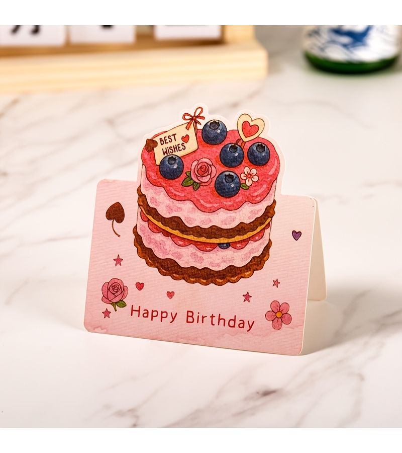 6pcs 3D Pop Up Birthday Cake Watercolor Greeting Cards For Expressing Wishes - Image 4