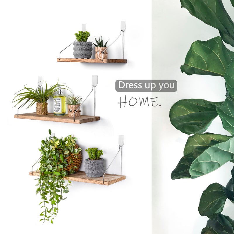 MITIME Floating Shelves Set of 3 Rustic Solid Wood Floating Shelf Wall Storage Shelves for Living Room, Bedroom, Bathroom, Kitchen Laundry, Office,no Drill Shelf (Light Color L+M+S) - Image 2