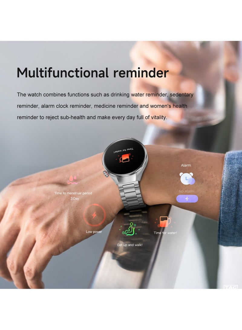 RollsTimi  Men's Smart Watch, 1.75-Inch HD Screen,400mAh  Large Capacity Battery, IP67 Waterproof, Bluetooth Calls, GPS Tracking, Fashion Business SmartWatch, G5PLUS Steel Band Silver - Image 2