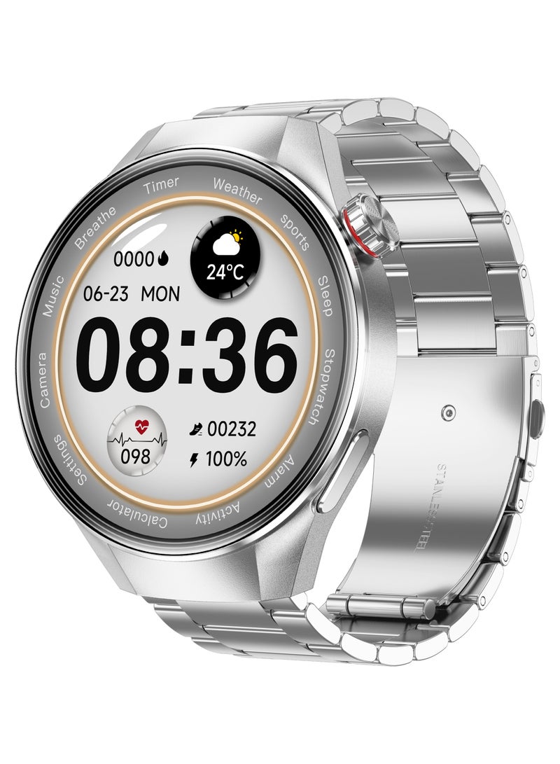 RollsTimi  Men's Smart Watch, 1.75-Inch HD Screen,400mAh  Large Capacity Battery, IP67 Waterproof, Bluetooth Calls, GPS Tracking, Fashion Business SmartWatch, G5PLUS Steel Band Silver - Image 1
