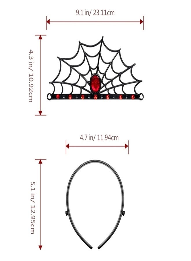 Dzrige Halloween Spider Web Headband,Spider Web Crown Headdress,Black Spider Web Hair Hoop with Red Rhinestones,Halloween Costume Accessories for Women Girls Cosplay - Image 4