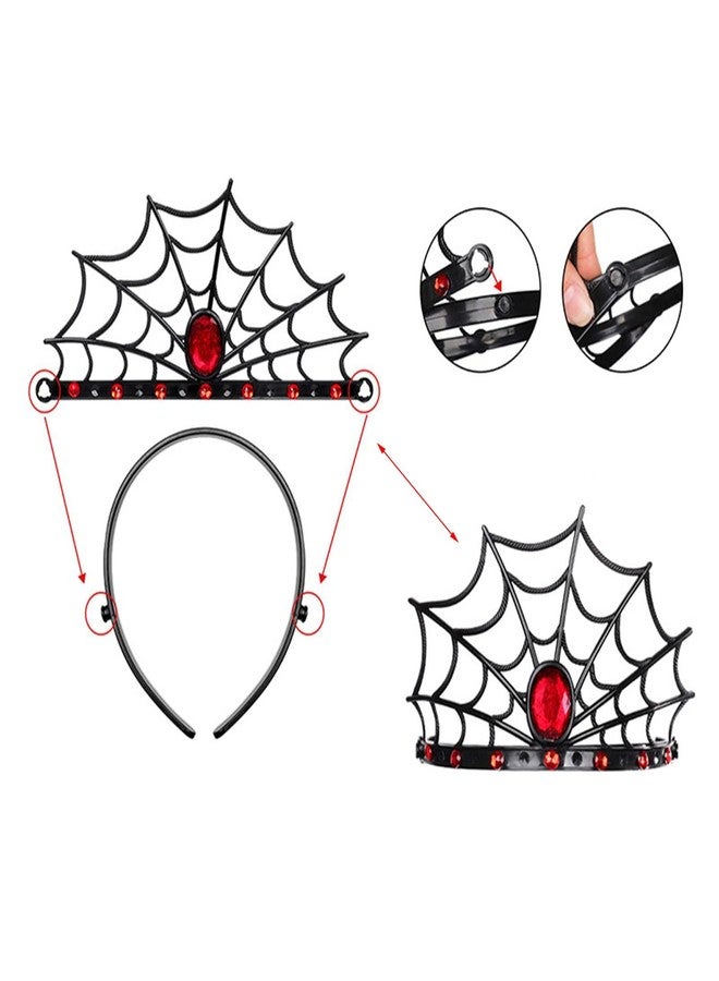 Dzrige Halloween Spider Web Headband,Spider Web Crown Headdress,Black Spider Web Hair Hoop with Red Rhinestones,Halloween Costume Accessories for Women Girls Cosplay - Image 3