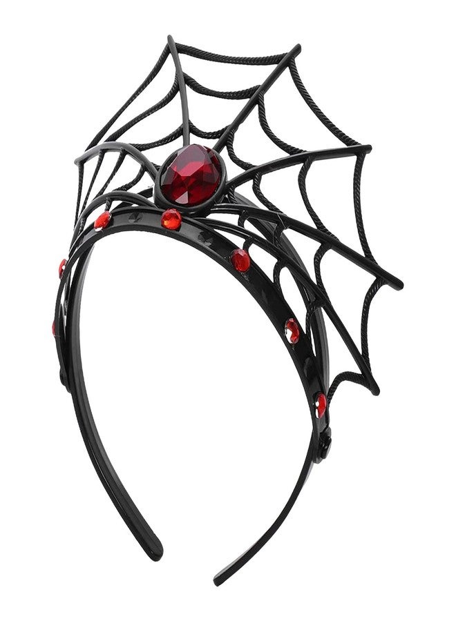 Dzrige Halloween Spider Web Headband,Spider Web Crown Headdress,Black Spider Web Hair Hoop with Red Rhinestones,Halloween Costume Accessories for Women Girls Cosplay - Image 2