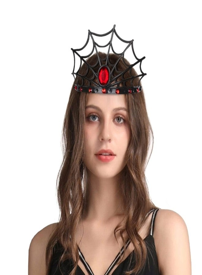 Dzrige Halloween Spider Web Headband,Spider Web Crown Headdress,Black Spider Web Hair Hoop with Red Rhinestones,Halloween Costume Accessories for Women Girls Cosplay - Image 5