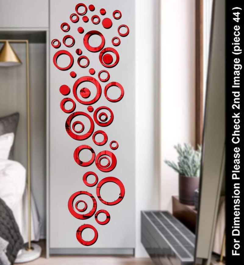 Wall1ders Wall1ders Ring 40 Red Acrylic Mirror Stickers for Wall Decorative Items Home Decoration for Bedroom Living Room Office Study Room