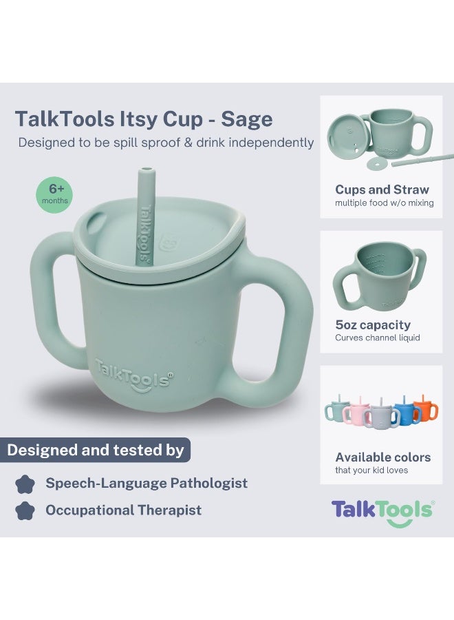 TalkTools ITSY Silicone Training Cup â€“ Mini Straw Cup for Baby - Anti Leak, Spill Proof and BPA Free Cup with Straw Insertion for Kids (Sage) - Image 3