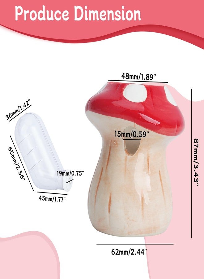 سايم زجاجة ماء للهامستر مع حامل سيراميك على شكل فطر - موزع مياه أوتوماتيكي للحيوانات الصغيرة، موزع مياه مقاوم للقضم للهامستر السوري القزم والفئران والجرذان - حامل مانع للتنقيط (أحمر، 60 مل) - Image 2