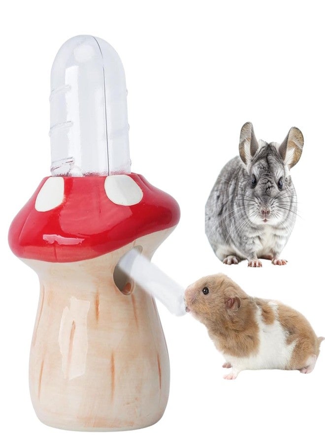 سايم زجاجة ماء للهامستر مع حامل سيراميك على شكل فطر - موزع مياه أوتوماتيكي للحيوانات الصغيرة، موزع مياه مقاوم للقضم للهامستر السوري القزم والفئران والجرذان - حامل مانع للتنقيط (أحمر، 60 مل) - Image 1