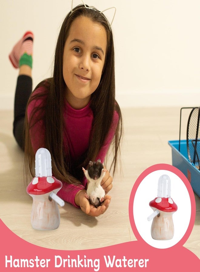سايم زجاجة ماء للهامستر مع حامل سيراميك على شكل فطر - موزع مياه أوتوماتيكي للحيوانات الصغيرة، موزع مياه مقاوم للقضم للهامستر السوري القزم والفئران والجرذان - حامل مانع للتنقيط (أحمر، 60 مل) - Image 5