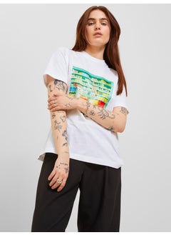 JJXX Crew Neck Regular Fit Printed White Women's T-Shirt 12241326  - Image 1
