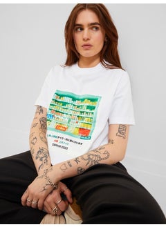 JJXX Crew Neck Regular Fit Printed White Women's T-Shirt 12241326  - Image 3