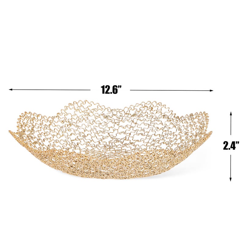 IBWell Decorative Dish for Home Decor and Centerpieces - Gold Vegetable Fruit Bowl Basket(Large) for Kitchen Counterï¼Œ Table Centerpieces for Dining Room and Living Room Decor (Gold, Large) - Image 2